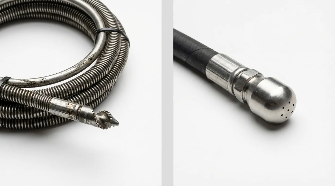 Drain snake cable and hydro jetting nozzle used for drain cleaning in Saint David, AZ