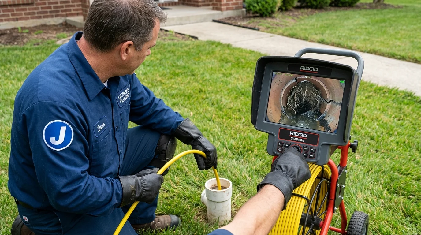 Sewer camera inspection being performed by Johns Plumbing LLC in Saint David