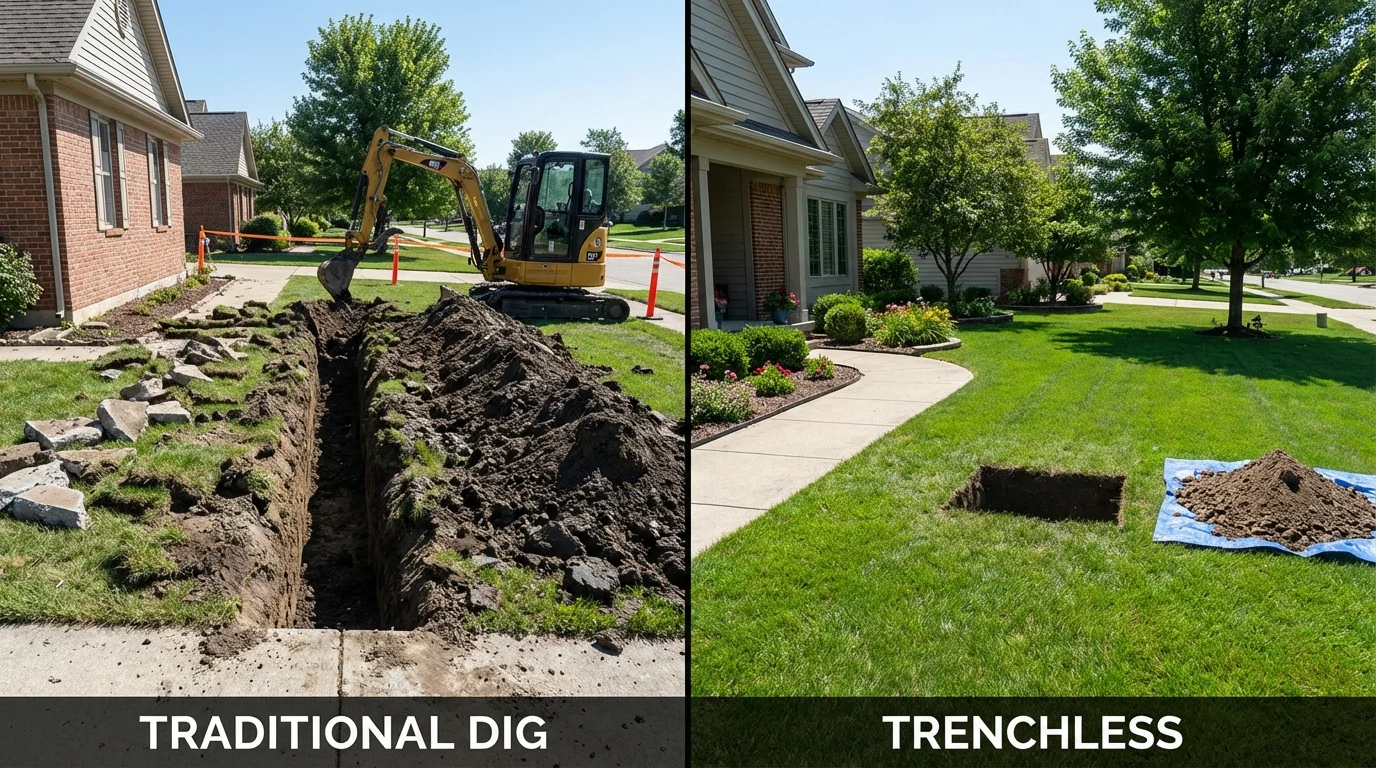 Trenchless sewer repair with minimal yard damage versus traditional excavation in Saint David, AZ